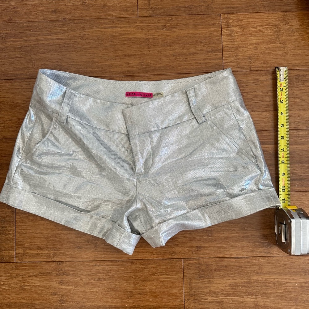 Alice + Olivia Shimmering Silver Metallic Shorts